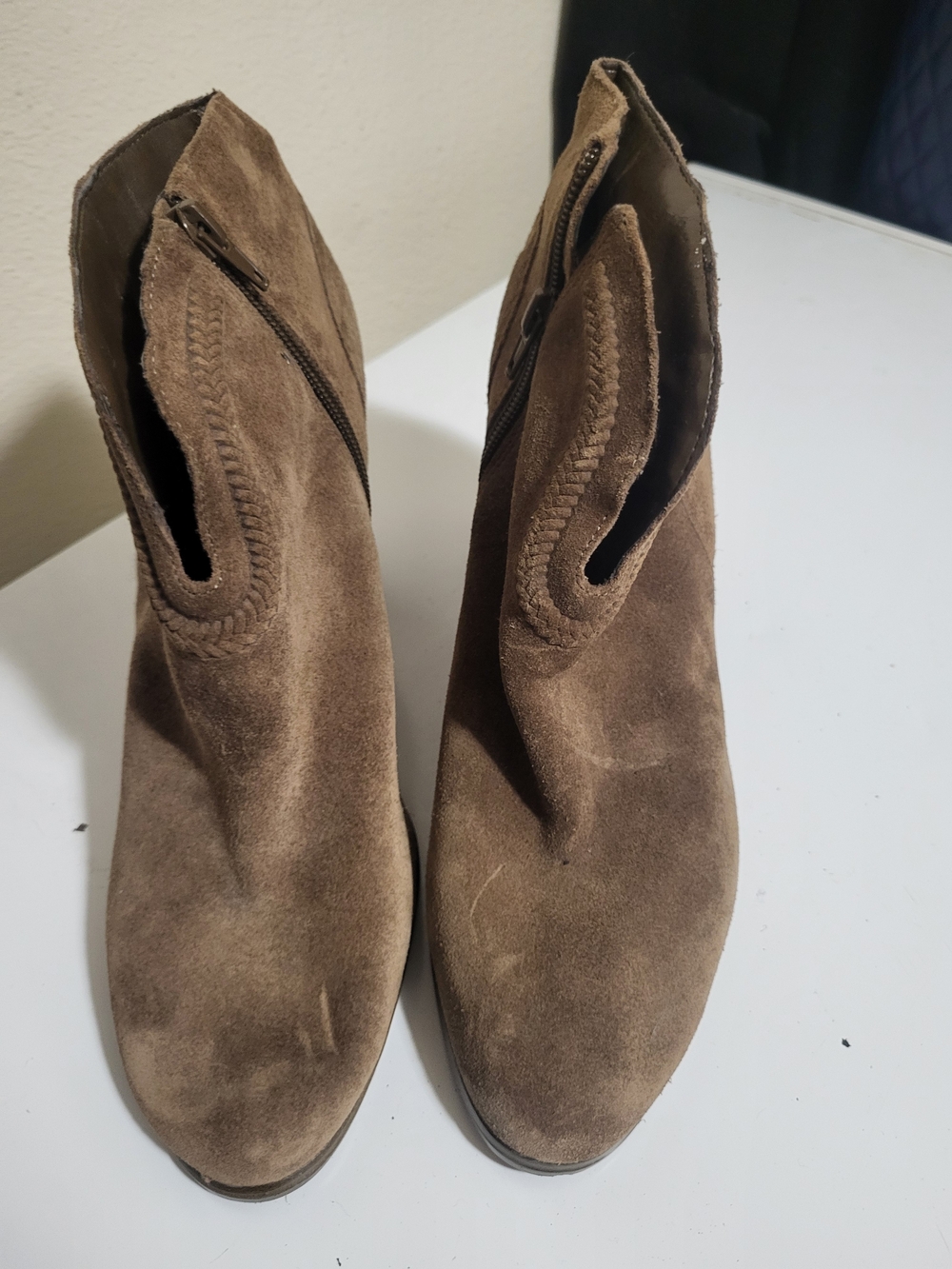 Vince Camuto Brown Suede Ankle Booties with Side Zipper